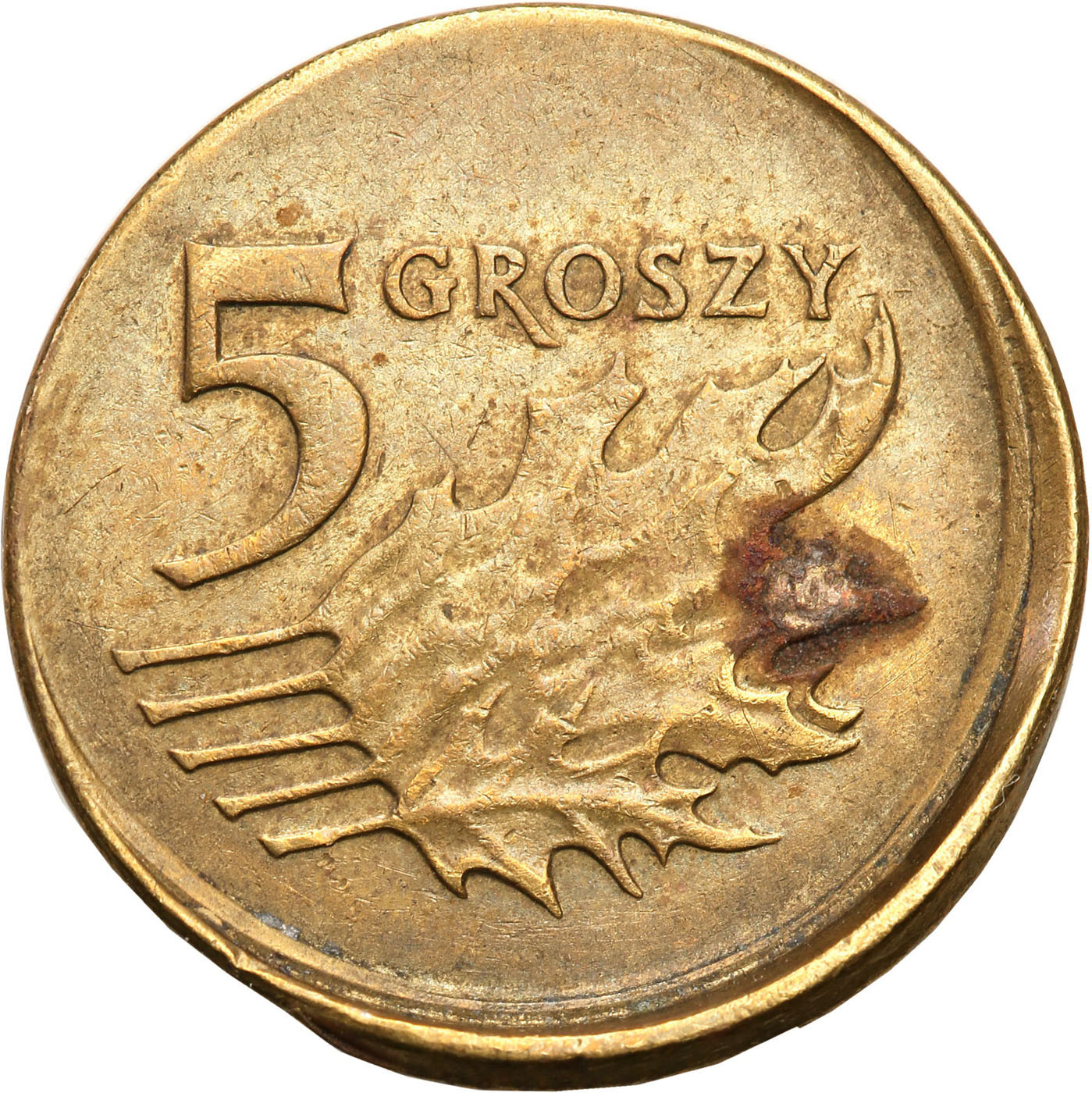 III RP. 5 groszy 2009 przesunięty stempel - DESTRUKT
